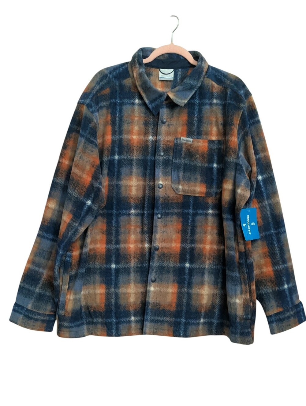 Columbia Steens Mountain Fleece Shacket Jacket Plaid Mens XL Blue Brown Snap Up
